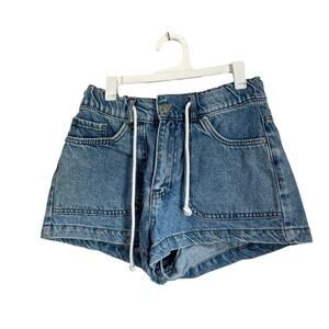 Forever 21 Paperbag High Waist Denim Drawstring Shorts Casual Blue Jean Sz M